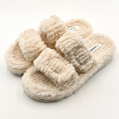 Faux shearling slippers in cream