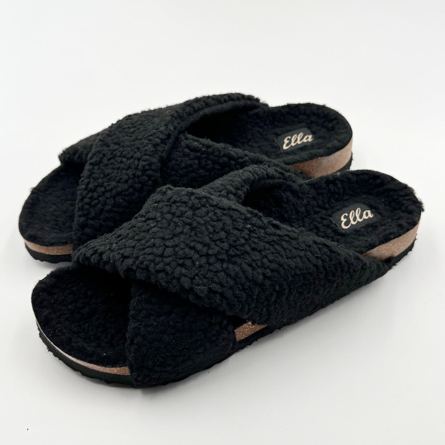 Ella criss cross black slippers