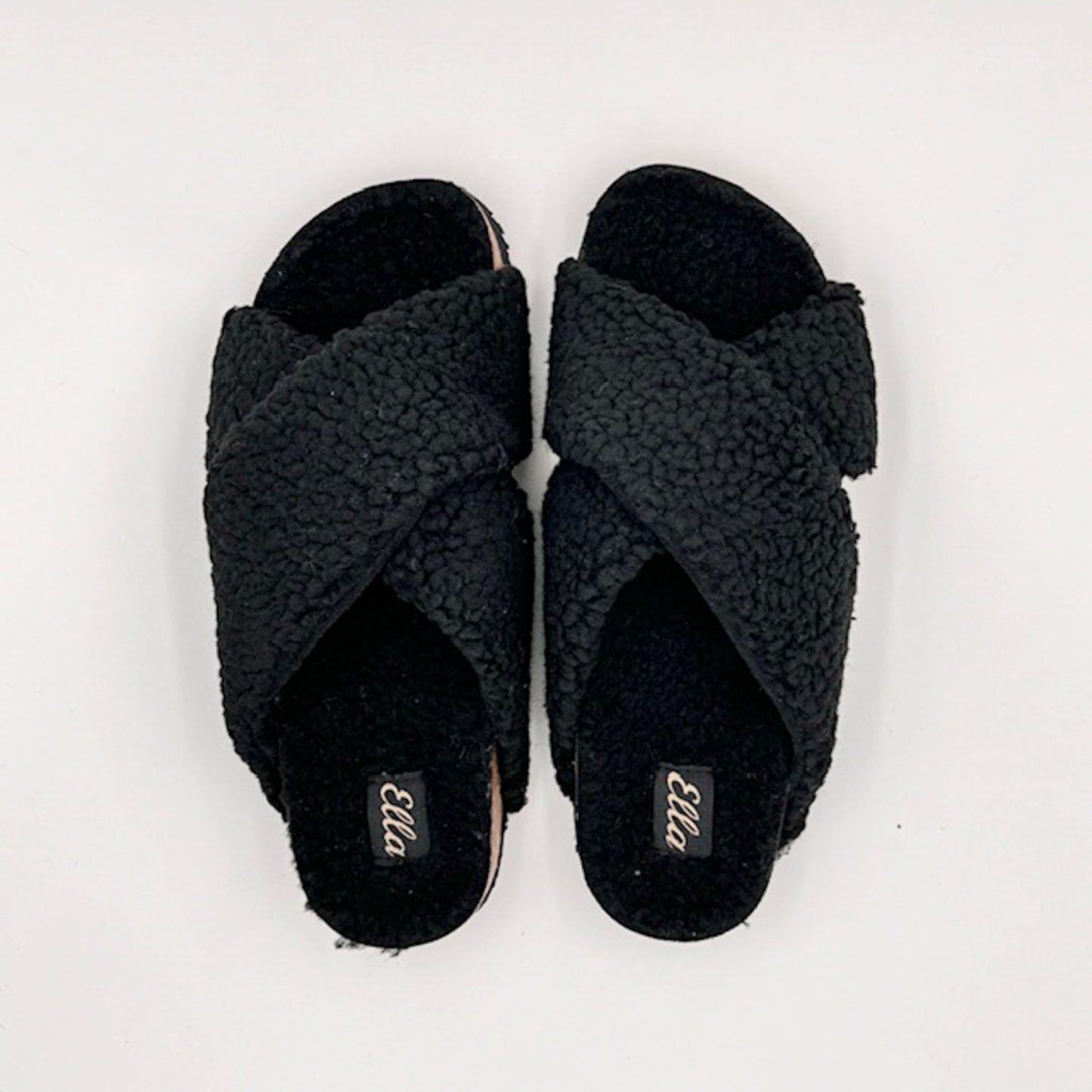 Ella criss cross black slippers