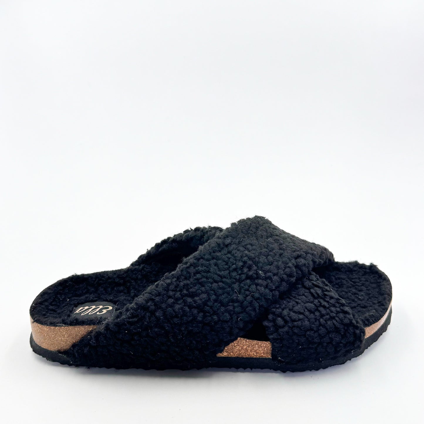 Ella criss cross black slippers