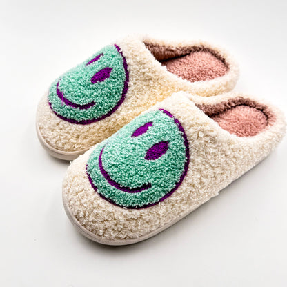 Smiley face slippers in blue