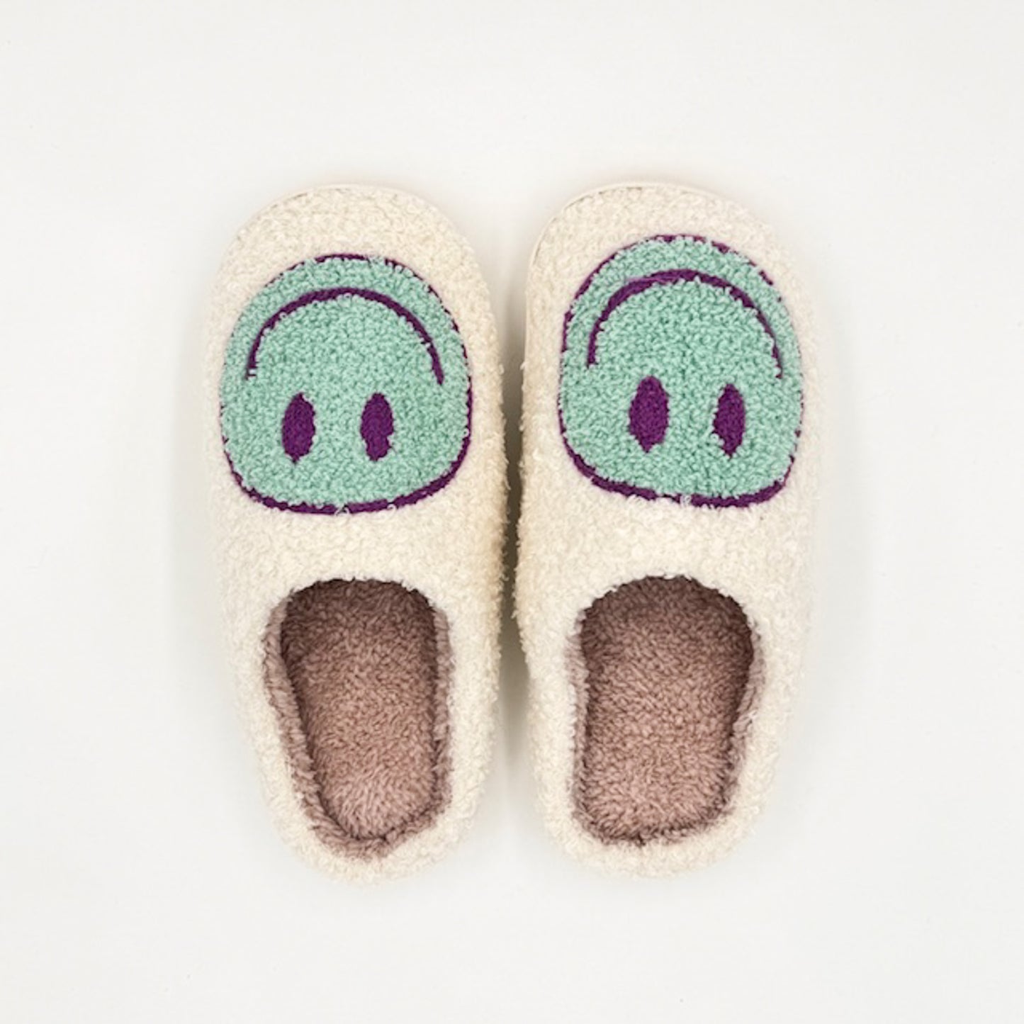 Smiley face slippers in blue